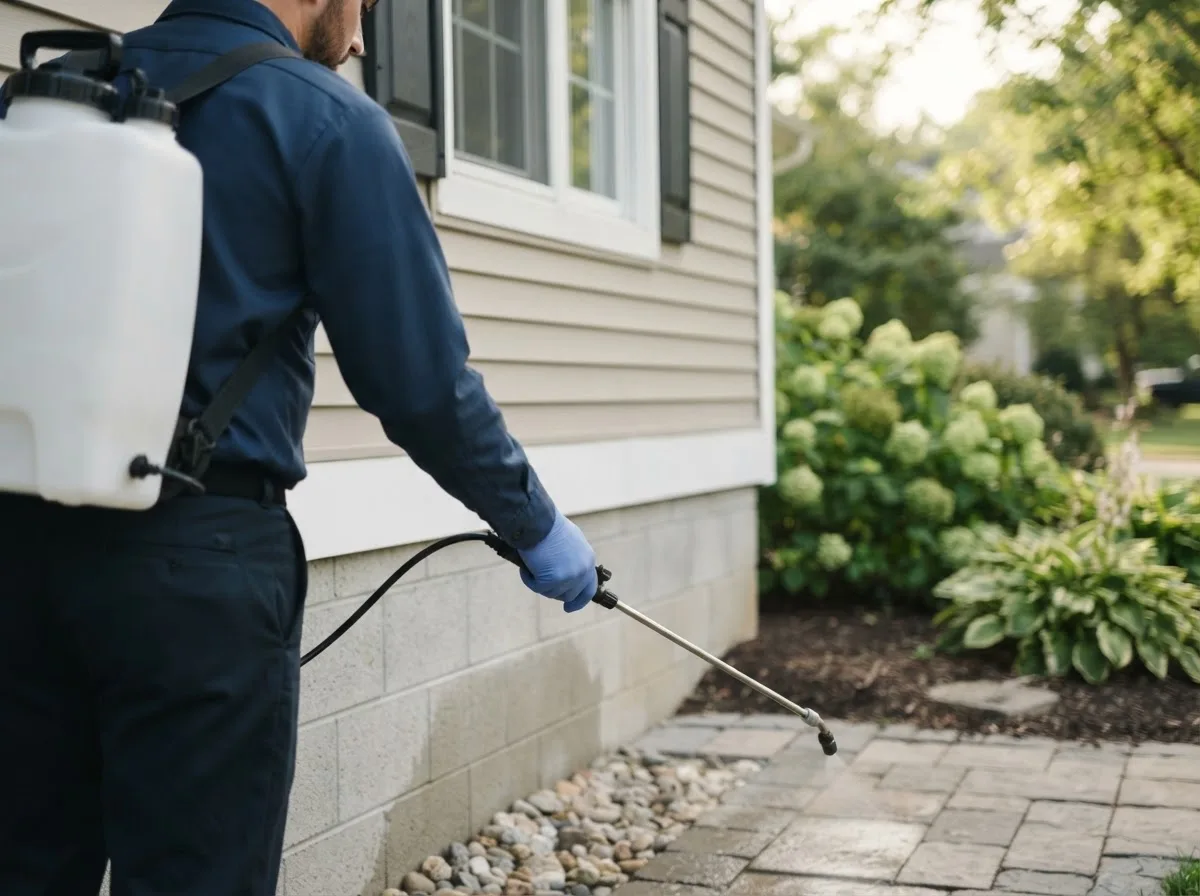 Pest control technician inspecting a home in Kirklin, IN
